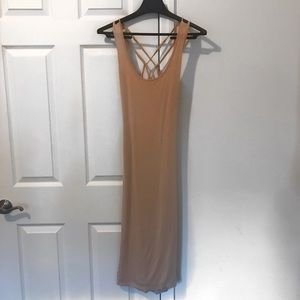 Blush/Tan bodycon open back midi dress